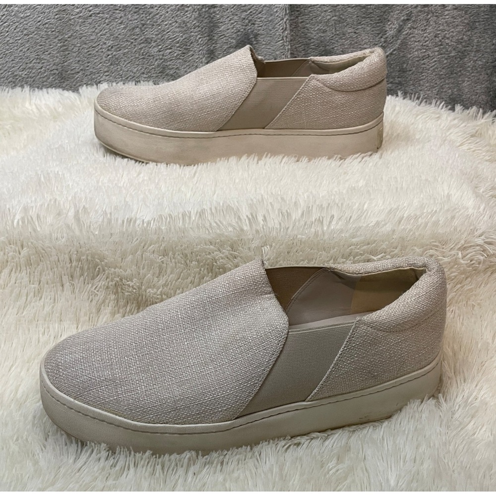 Vince Warren Slip-On Platform Sneaker Canvas Platform Shoe Womens Size 10 Beige